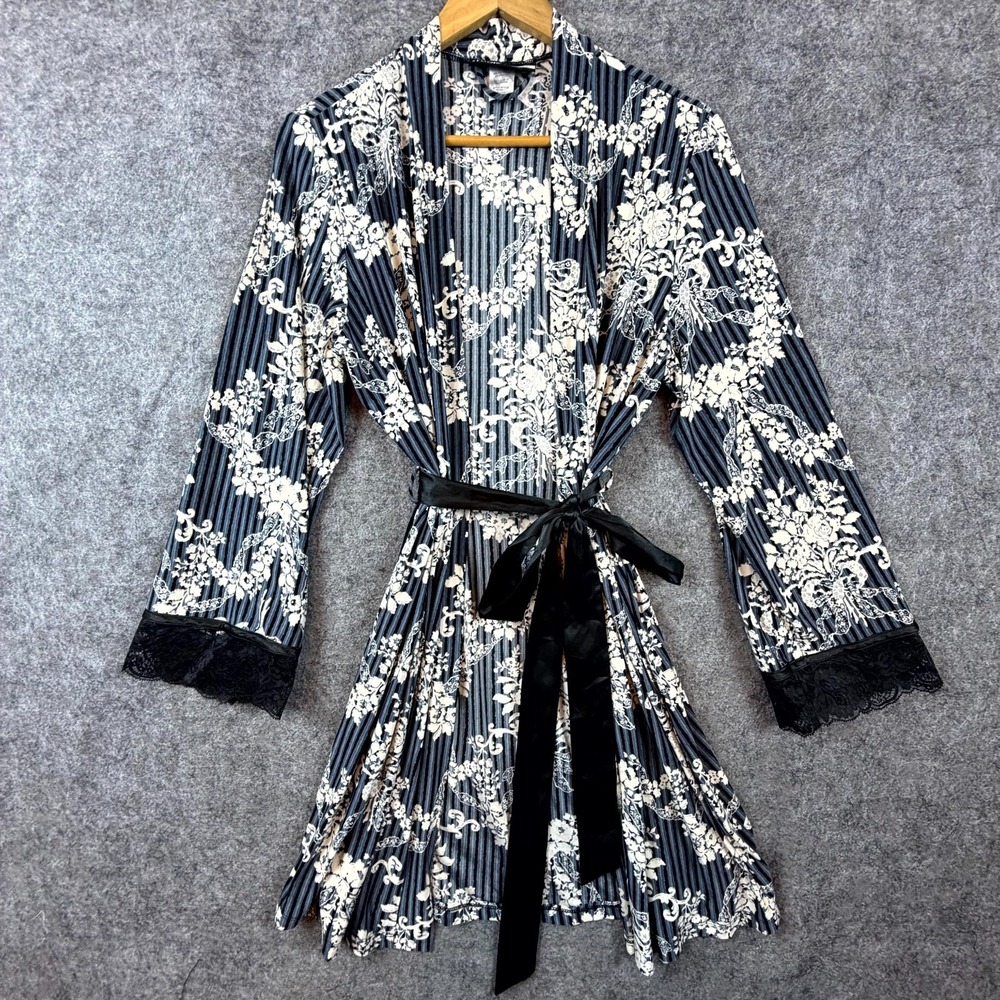 Studio Donatella‎ Kimono Robe Womens L/XL Dark Floral Classy Luxe Belted Waist